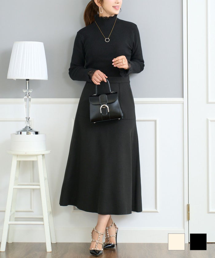 レディース ファッション スカート きれいめ かわいい オフィス マーメイド 白黒 上品 膝下丈 ロング ポケット付き あったか ジャージー メルトン スカート Prima Scherrer