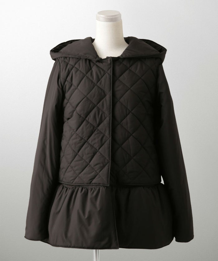 マルチway キルティング ジャケット HUIT 上品 中綿 ペプラム ベスト ジレ ノーカラージャケット  インナーダウン アイボリー/ネイビー/ブラック