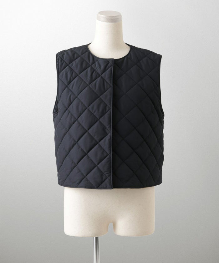 マルチway キルティング ジャケット HUIT 上品 中綿 ペプラム ベスト ジレ ノーカラージャケット  インナーダウン アイボリー/ネイビー/ブラック