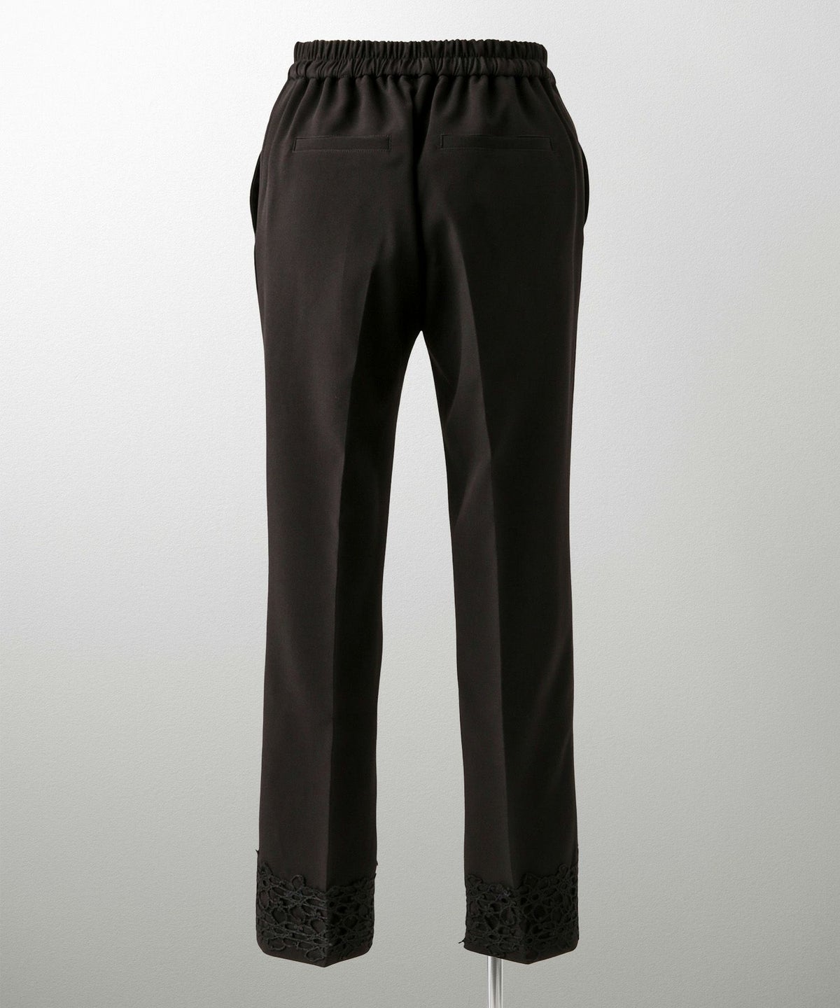 レースヘム センタープレス パンツ スティックパンツ テーパードパンツ レース 上品 オフィス 学校行事 きれいめ 洗える ホワイト/ブラック/XS/S/M