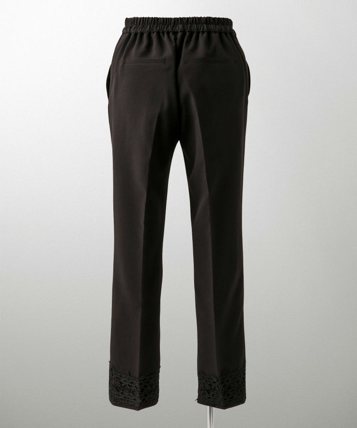 レースヘム センタープレス パンツ スティックパンツ テーパードパンツ レース 上品 オフィス 学校行事 きれいめ 洗える ホワイト/ブラック/XS/S/M