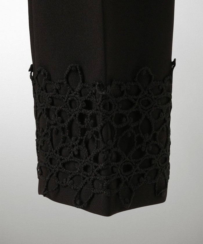 レースヘム センタープレス パンツ スティックパンツ テーパードパンツ レース 上品 オフィス 学校行事 きれいめ 洗える ホワイト/ブラック/XS/S/M