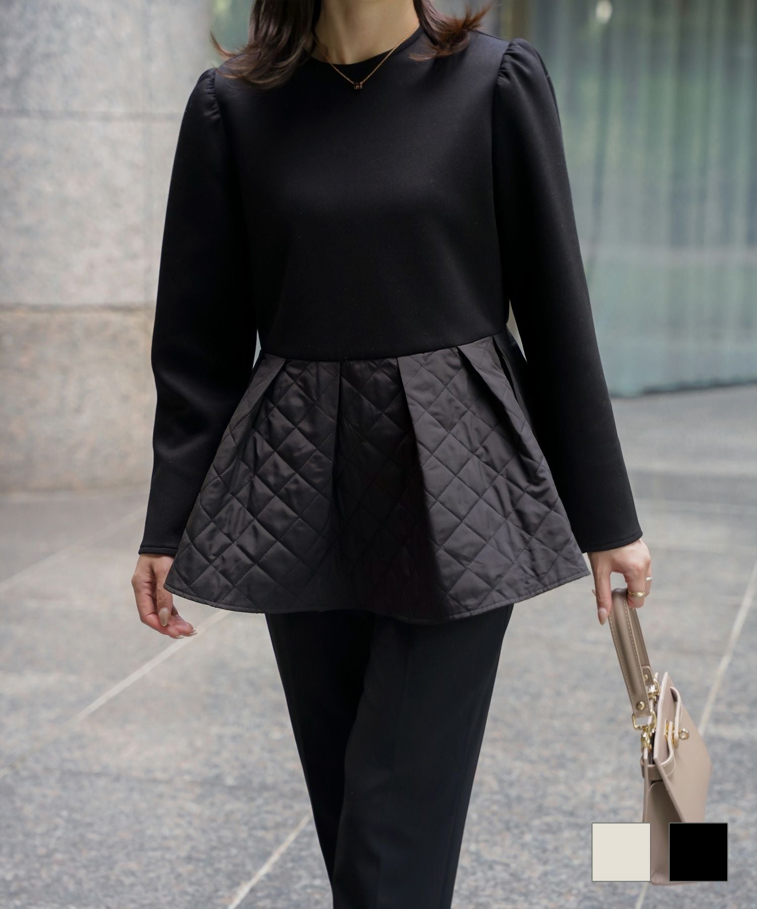 CLEARANCE-SALE キルティング ペプラム トップス HUIT 全2色｜hit841