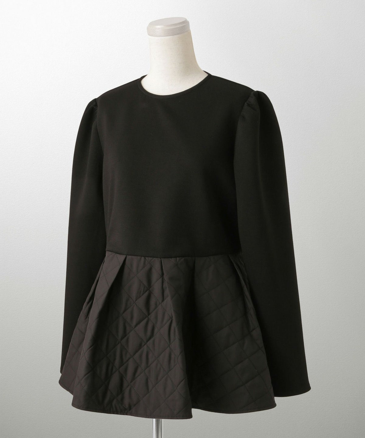 キルティング ペプラム トップス キルティング ボンディング 異素材 きれいめ 長袖 オフィス 学校行事 ホワイト/ブラック/M