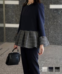 ツイード 切り替え ペプラム トップス 異素材 フレアスリーブ ベルスリーブ 長袖 オフィス 学校行事 オケージョン きれいめ 洗える ホワイト ネイビー ブラック M ツイード 切り替え ペプラム トップス HUIT