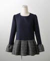 ツイード 切り替え ペプラム トップス 異素材 フレアスリーブ ベルスリーブ 長袖 オフィス 学校行事 オケージョン きれいめ 洗える ホワイト/ネイビー/ブラック/M