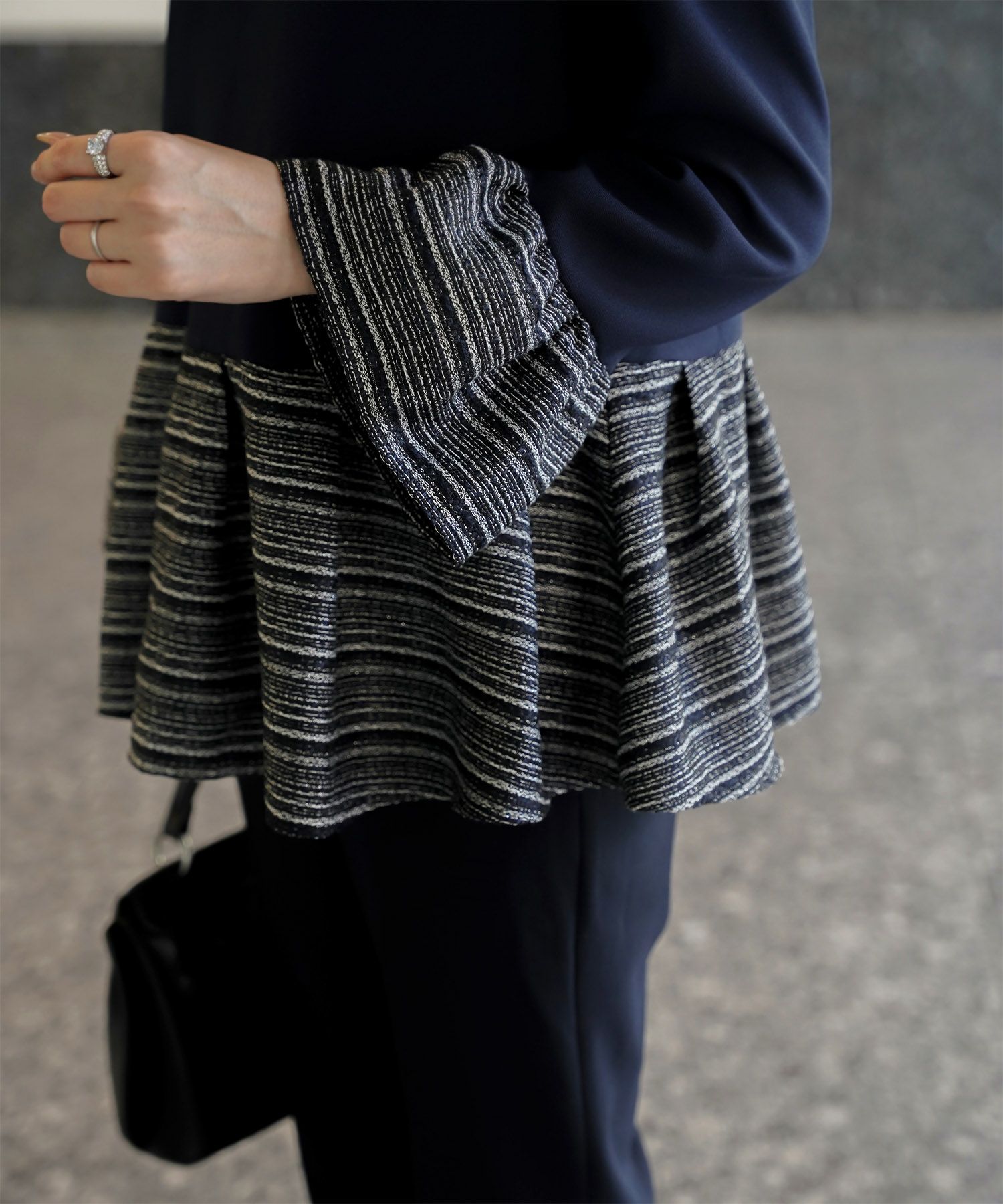 ツイード 切り替え ペプラム トップス HUIT 全3色｜hit841-0321【2