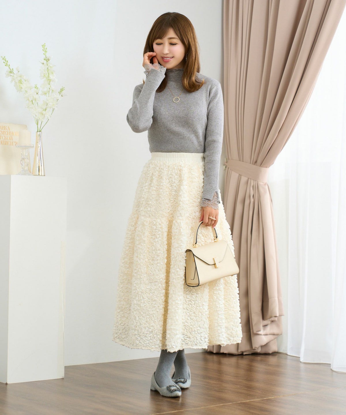 ニット プルオーバー トップス レディース ファッション かわいい きれいめ 大人 オフィス 黒 レース 長袖 秋冬春 ジョイントスペース