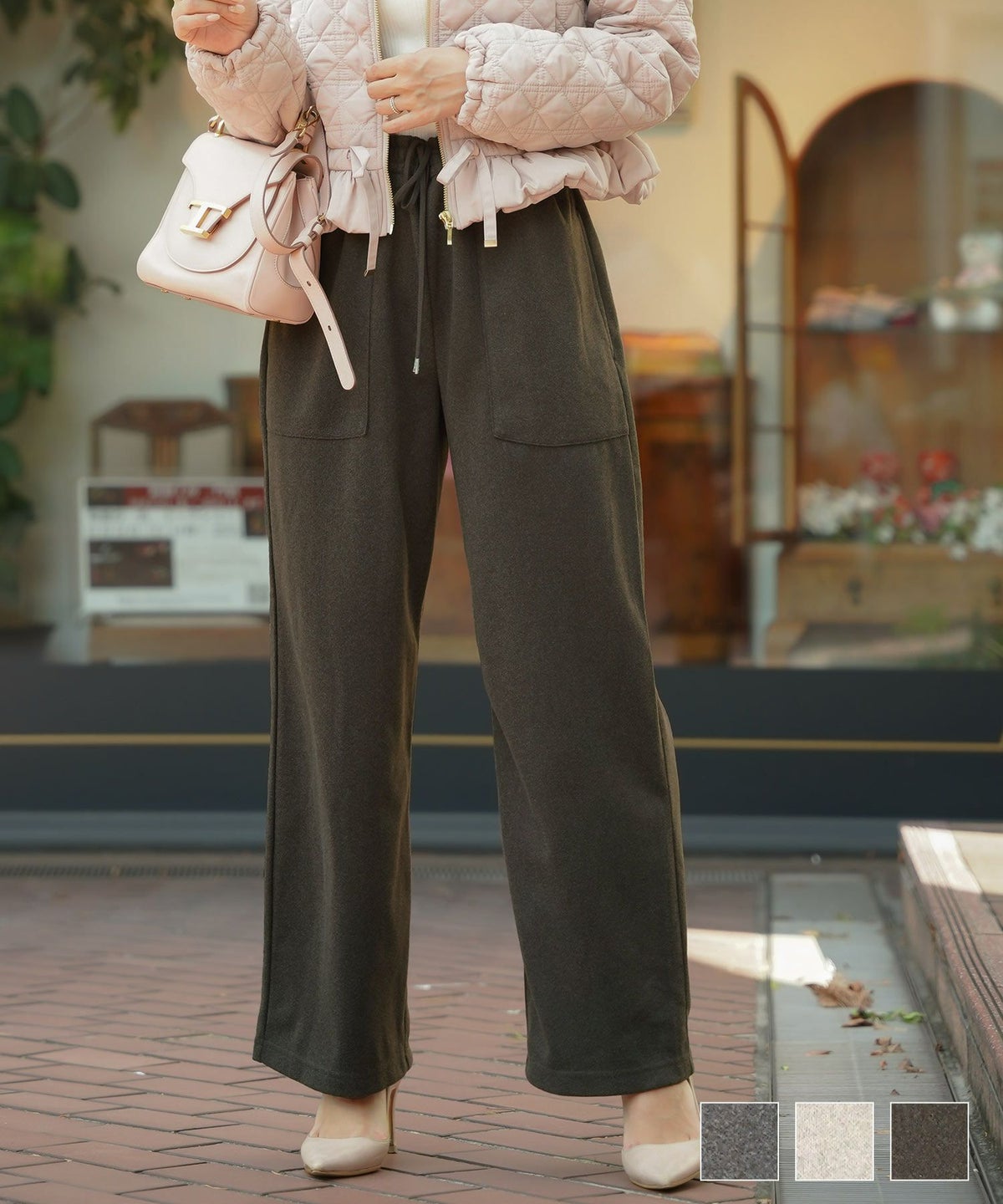 ボトムス レディース パンツ ワイドパンツ リラックス ブラウン グレー チャコール 秋 冬 ウーリー ワイド ドロスト パンツ le reve vaniller