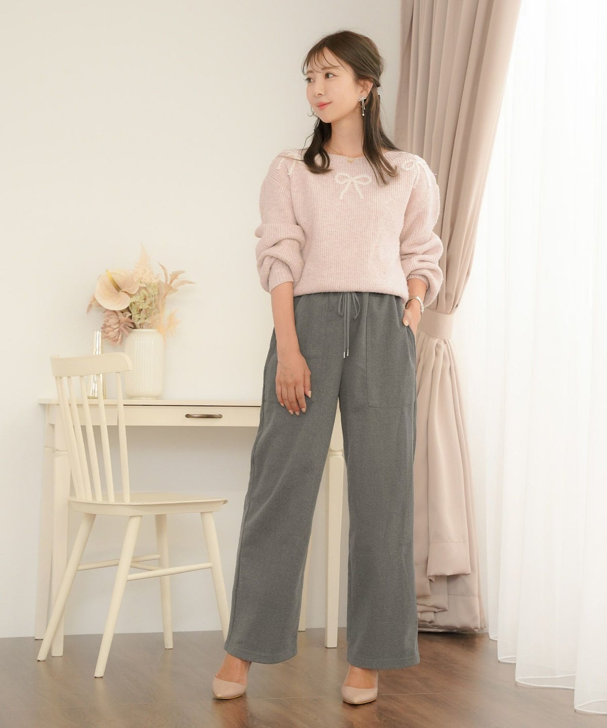 ボトムス レディース パンツ ワイドパンツ リラックス ブラウン グレー チャコール 秋 冬