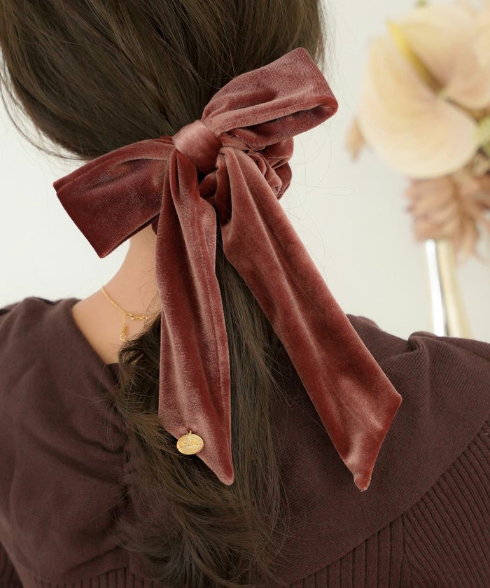 グッズ ヘアアクセサリー シュシュ リボン ゴム ベロア 可愛い プレゼント 上品 エレガント フェミニン