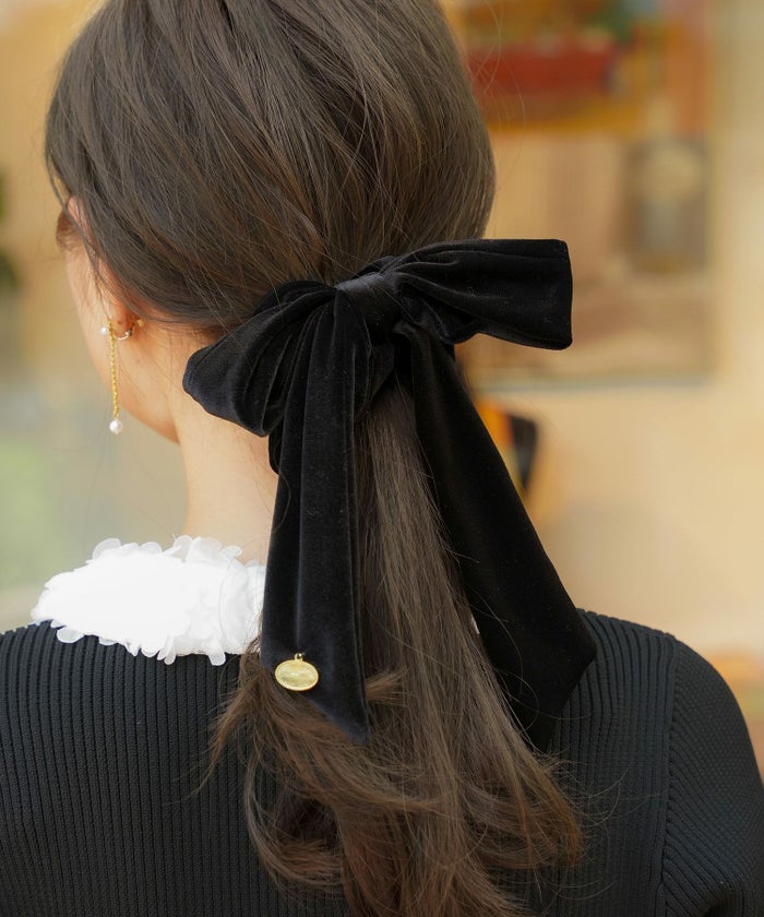 グッズ ヘアアクセサリー シュシュ リボン ゴム ベロア 可愛い プレゼント 上品 エレガント フェミニン