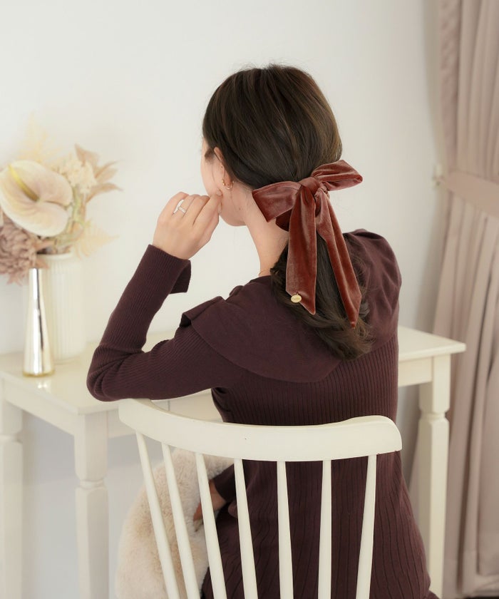 グッズ ヘアアクセサリー シュシュ リボン ゴム ベロア 可愛い プレゼント 上品 エレガント フェミニン