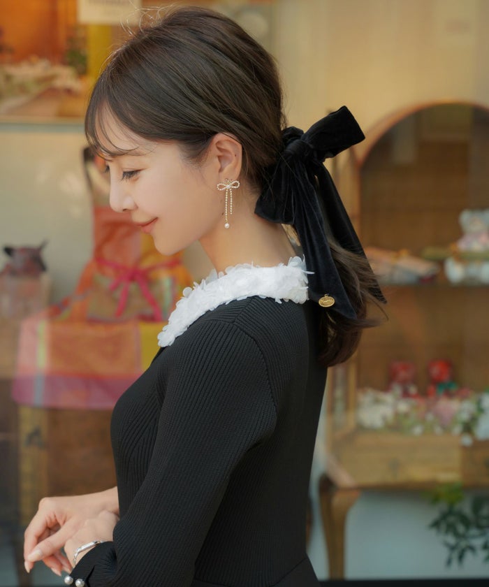 グッズ ヘアアクセサリー シュシュ リボン ゴム ベロア 可愛い プレゼント 上品 エレガント フェミニン