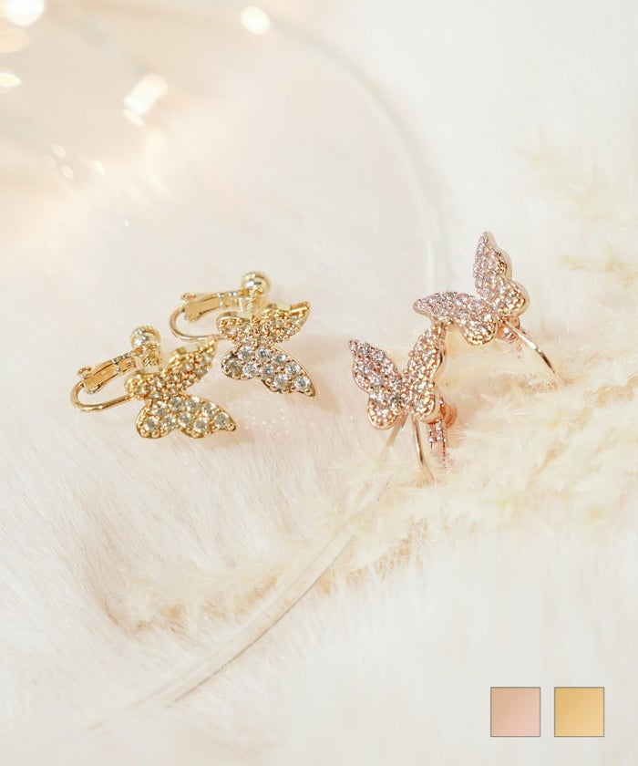 アクセサリーイヤリング  プチプラ 蝶々 バタフライ ストーン ピンクゴールド ゴールド ワンポイント 可愛い バタフライ モチーフ イヤリング le reve vaniller