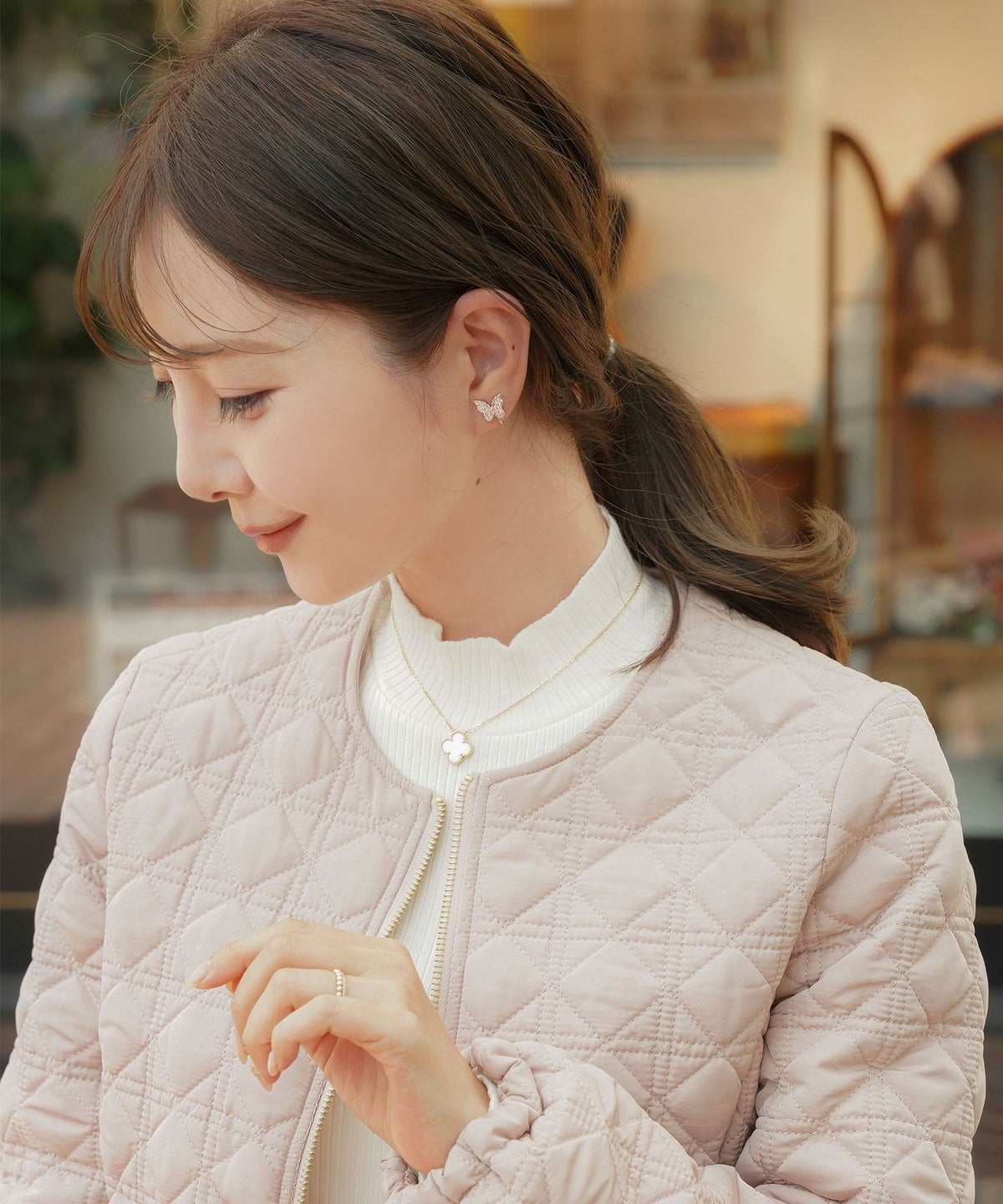 アクセサリー イヤリング 蝶々 ストーン ピンクゴールド ゴールド ジョイントスペース