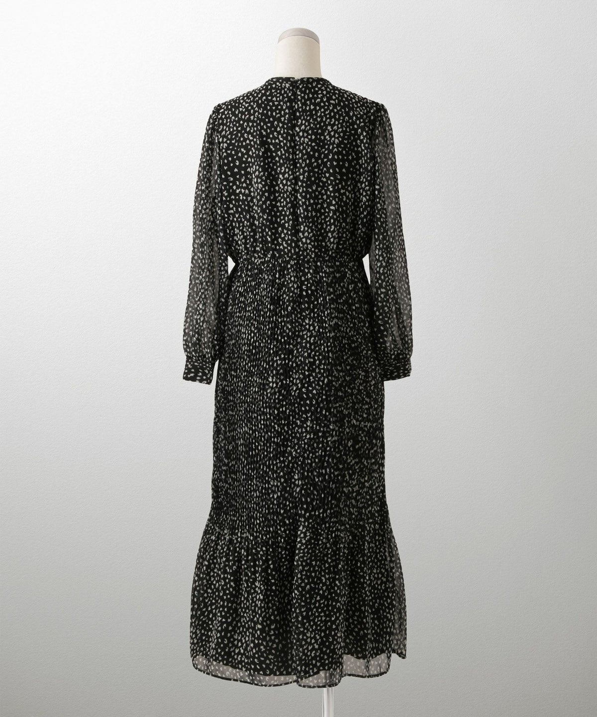 レディース ワンピース レオパード 長袖 スタンドカラー プリーツワンピース プリーツ きれいめ 上品 洗える ホワイト/ライトグレー/ブラック/S/M