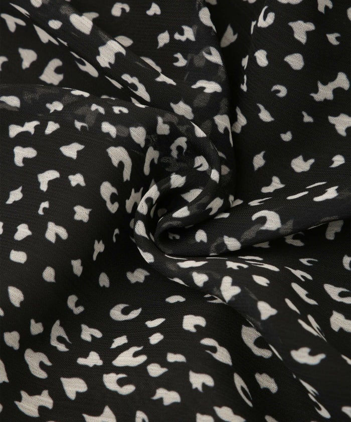 レディース ワンピース レオパード 長袖 スタンドカラー プリーツワンピース プリーツ きれいめ 上品 洗える ホワイト/ライトグレー/ブラック/S/M