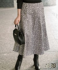 レオパード柄 セミフレア スカート レディース オールシーズン レオパード柄 セミフレア フレアスカート ミモレ丈 アイボリー ブラック S M レオパード柄 セミフレア スカート HUIT