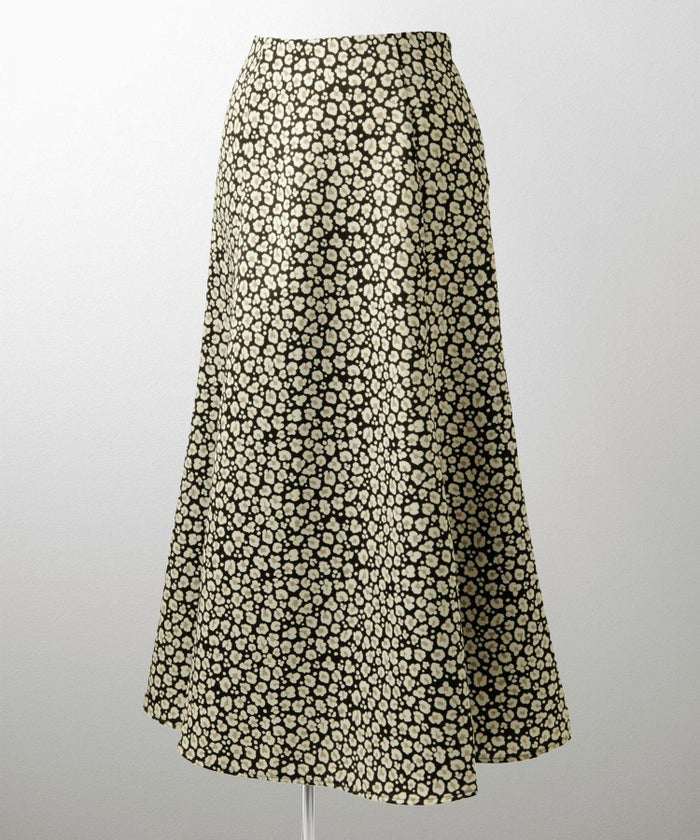 レオパード柄 セミフレア スカート レディース オールシーズン レオパード柄 セミフレア フレアスカート ミモレ丈 アイボリー/ブラック/S/M