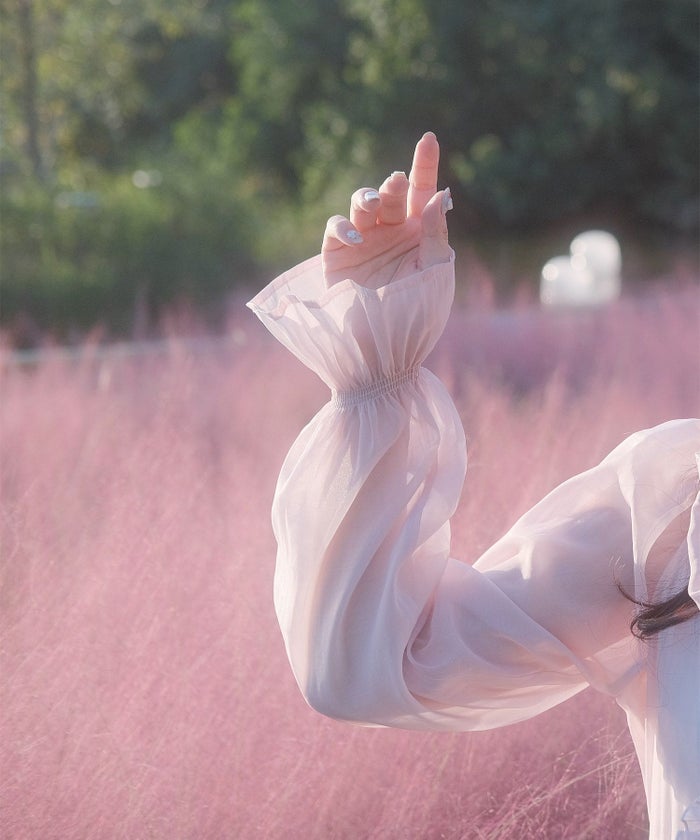 > 取り外し ボウタイ ロング ワンピース miolite ピンク ブルーグレー