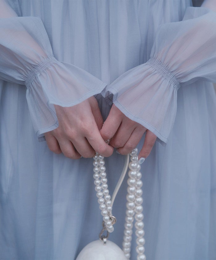 > 取り外し ボウタイ ロング ワンピース miolite ピンク ブルーグレー