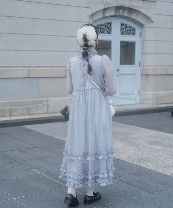 > 取り外し ボウタイ ロング ワンピース miolite ピンク ブルーグレー