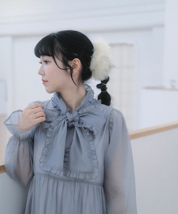 > 取り外し ボウタイ ロング ワンピース miolite ピンク ブルーグレー