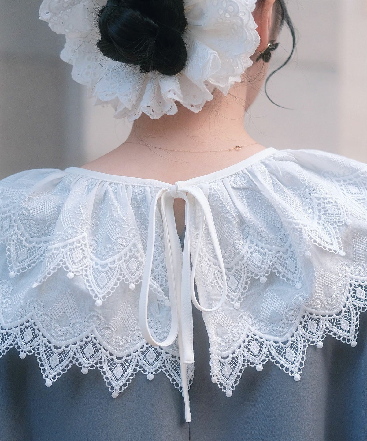 り外し レースカラー Aライン ワンピース miolite グレー ブラック