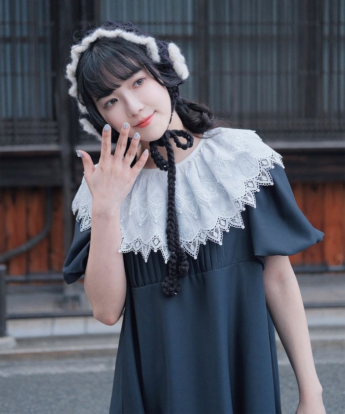 り外し レースカラー Aライン ワンピース miolite グレー ブラック