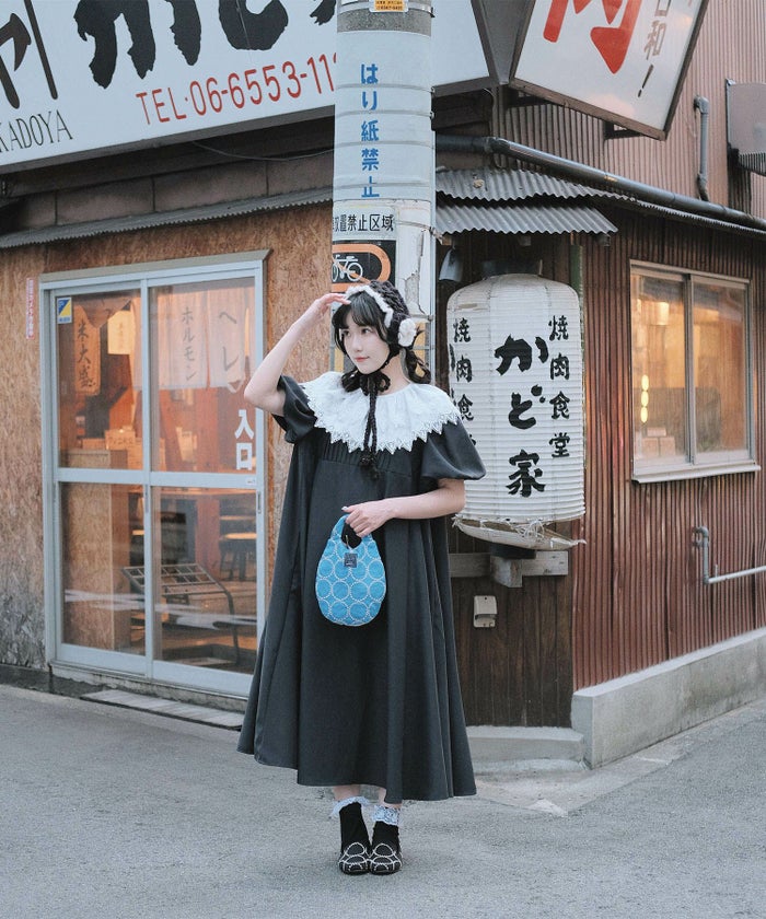 り外し レースカラー Aライン ワンピース miolite グレー ブラック