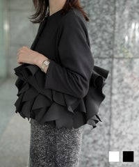 ボンバーヒート フリルヘム ジャケット HUIT ジャケット アウター ノーカラー トップス 裏起毛 秋 冬 ホワイト ブラック M ボンバーヒート フリルヘム ジャケット HUIT