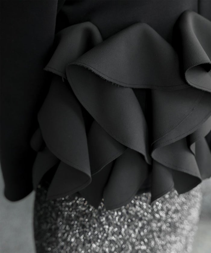 ボンバーヒート フリルヘム ジャケット HUIT ジャケット アウター ノーカラー トップス 裏起毛 秋 冬 ホワイト/ブラック/M