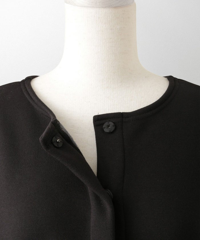 ボンバーヒート フリルヘム ジャケット HUIT ジャケット アウター ノーカラー トップス 裏起毛 秋 冬 ホワイト/ブラック/M