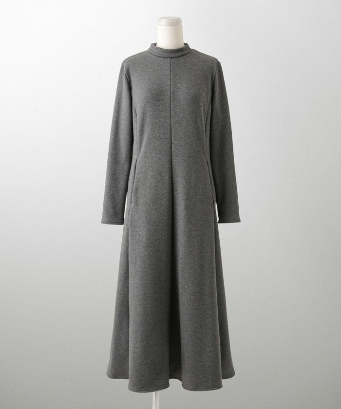 ボンバーヒート Aライン ワンピース HUIT レディース ハイネック スタンドネック 裏起毛 秋 冬 アイボリー/チャコール/ブラック/M