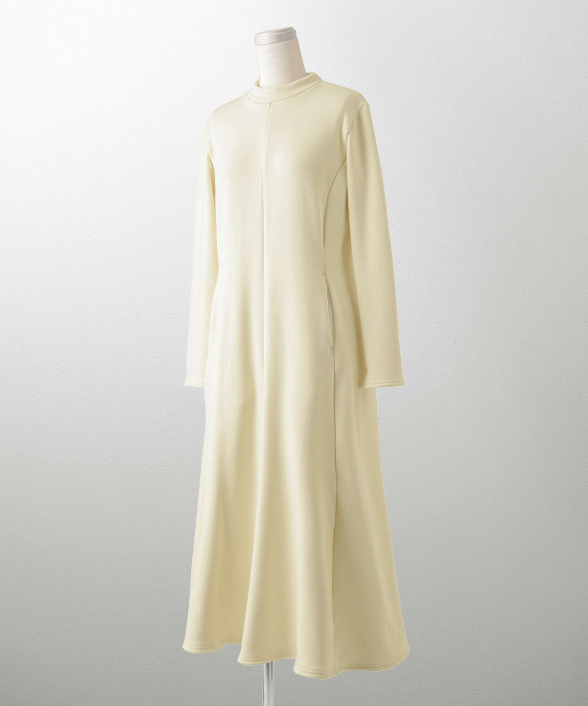 ボンバーヒート Aライン ワンピース HUIT レディース ハイネック スタンドネック 裏起毛 秋 冬 アイボリー/チャコール/ブラック/M