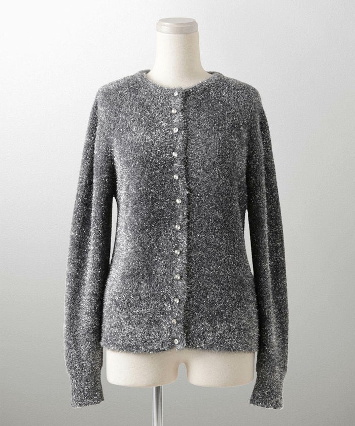 ラメシャギー ニット カーディガン トップス レディース 秋 冬 長袖 洗濯 おしゃれ オフィス 可愛い きれいめ 大人 セットアップ シルバー グレージュ ブラック M