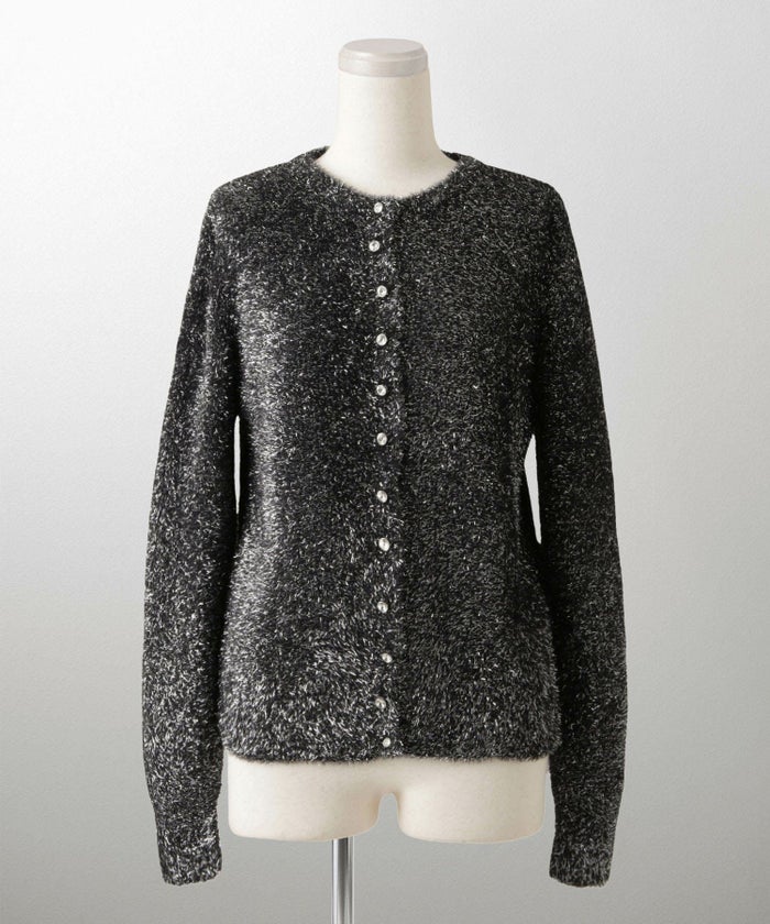ラメシャギー ニット カーディガン トップス レディース 秋 冬 長袖 洗濯 おしゃれ オフィス 可愛い きれいめ 大人 セットアップ シルバー グレージュ ブラック M