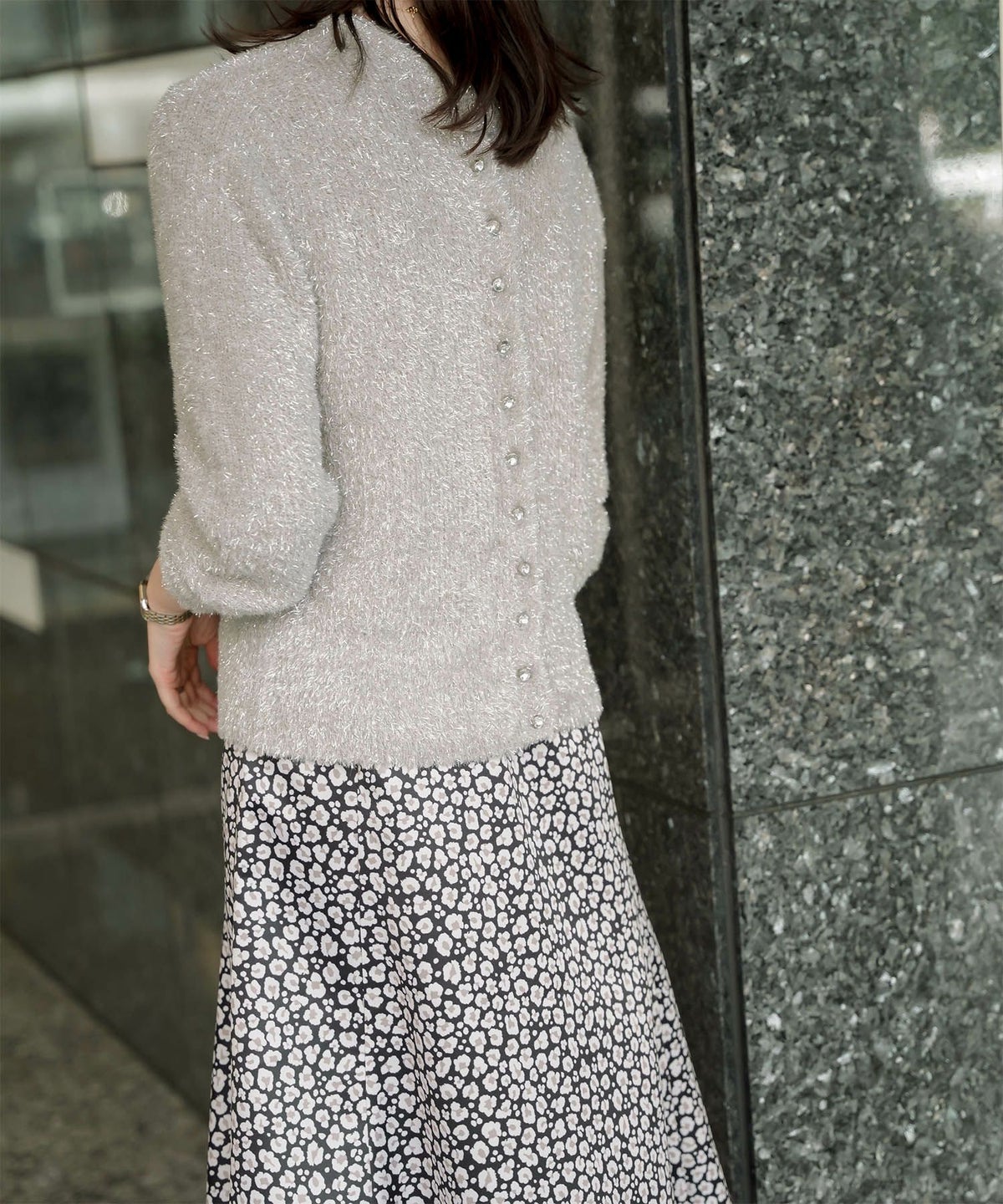 ラメシャギー ニット カーディガン トップス レディース 秋 冬 長袖 洗濯 おしゃれ オフィス 可愛い きれいめ 大人 セットアップ シルバー グレージュ ブラック M