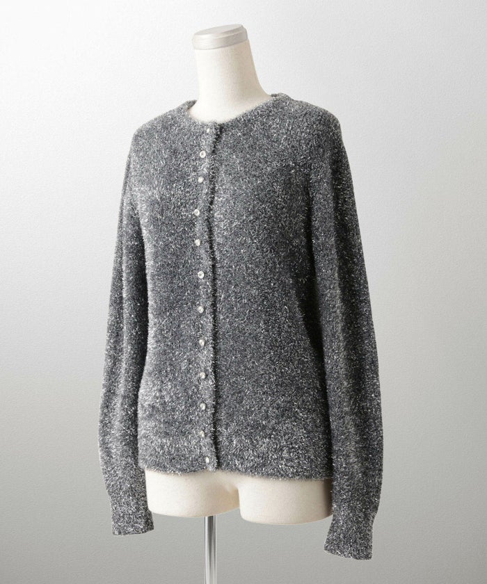 ラメシャギー ニット カーディガン トップス レディース 秋 冬 長袖 洗濯 おしゃれ オフィス 可愛い きれいめ 大人 セットアップ シルバー グレージュ ブラック M