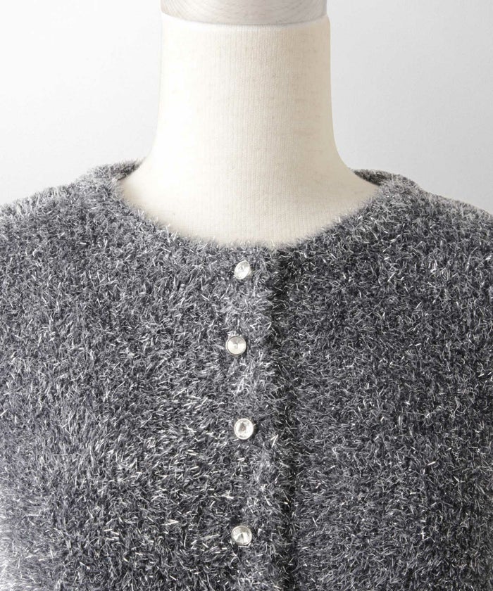 ラメシャギー ニット カーディガン トップス レディース 秋 冬 長袖 洗濯 おしゃれ オフィス 可愛い きれいめ 大人 セットアップ シルバー グレージュ ブラック M