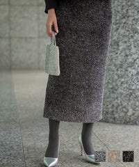 ラメシャギー ニット スカート 秋 冬 ロング ウエストゴム レディース ファッション 着回し 長め 無地 セットアップ シルバー グレージュ ブラック S M ラメシャギー ニット スカート HUIT