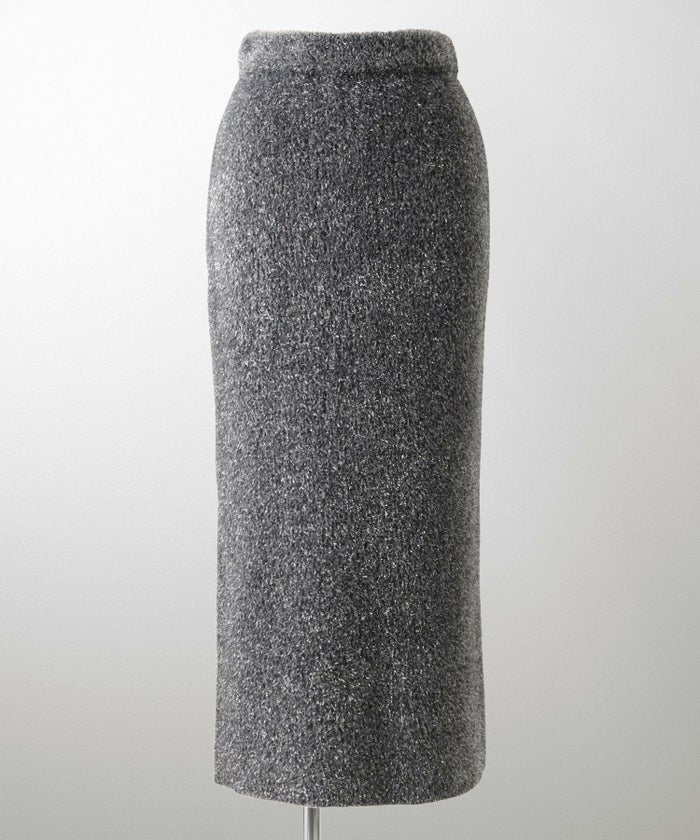 ラメシャギー ニット スカート 秋 冬 ロング ウエストゴム レディース ファッション 着回し 長め 無地 セットアップ シルバー グレージュ ブラック S M