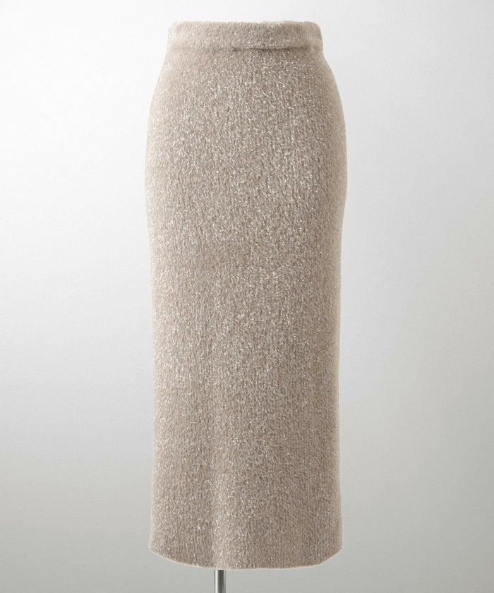 ラメシャギー ニット スカート 秋 冬 ロング ウエストゴム レディース ファッション 着回し 長め 無地 セットアップ シルバー グレージュ ブラック S M