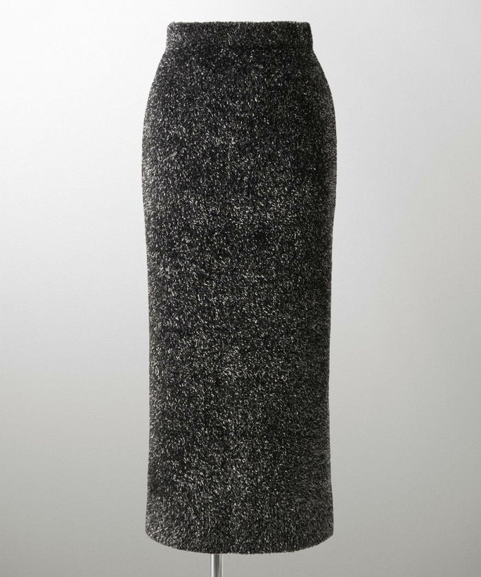 ラメシャギー ニット スカート 秋 冬 ロング ウエストゴム レディース ファッション 着回し 長め 無地 セットアップ シルバー グレージュ ブラック S M