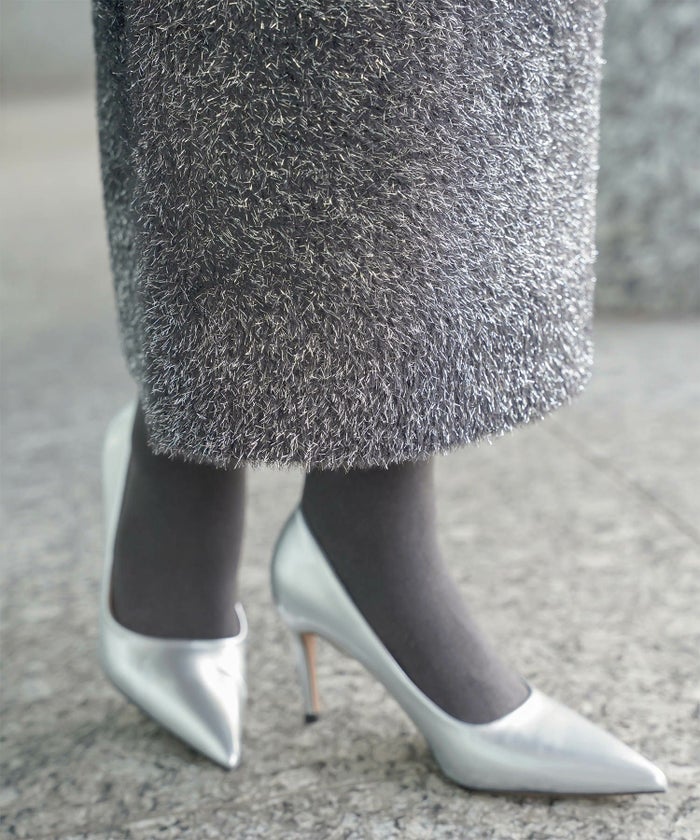 ラメシャギー ニット スカート 秋 冬 ロング ウエストゴム レディース ファッション 着回し 長め 無地 セットアップ シルバー グレージュ ブラック S M