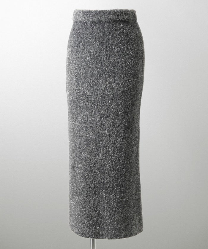 ラメシャギー ニット スカート 秋 冬 ロング ウエストゴム レディース ファッション 着回し 長め 無地 セットアップ シルバー グレージュ ブラック S M