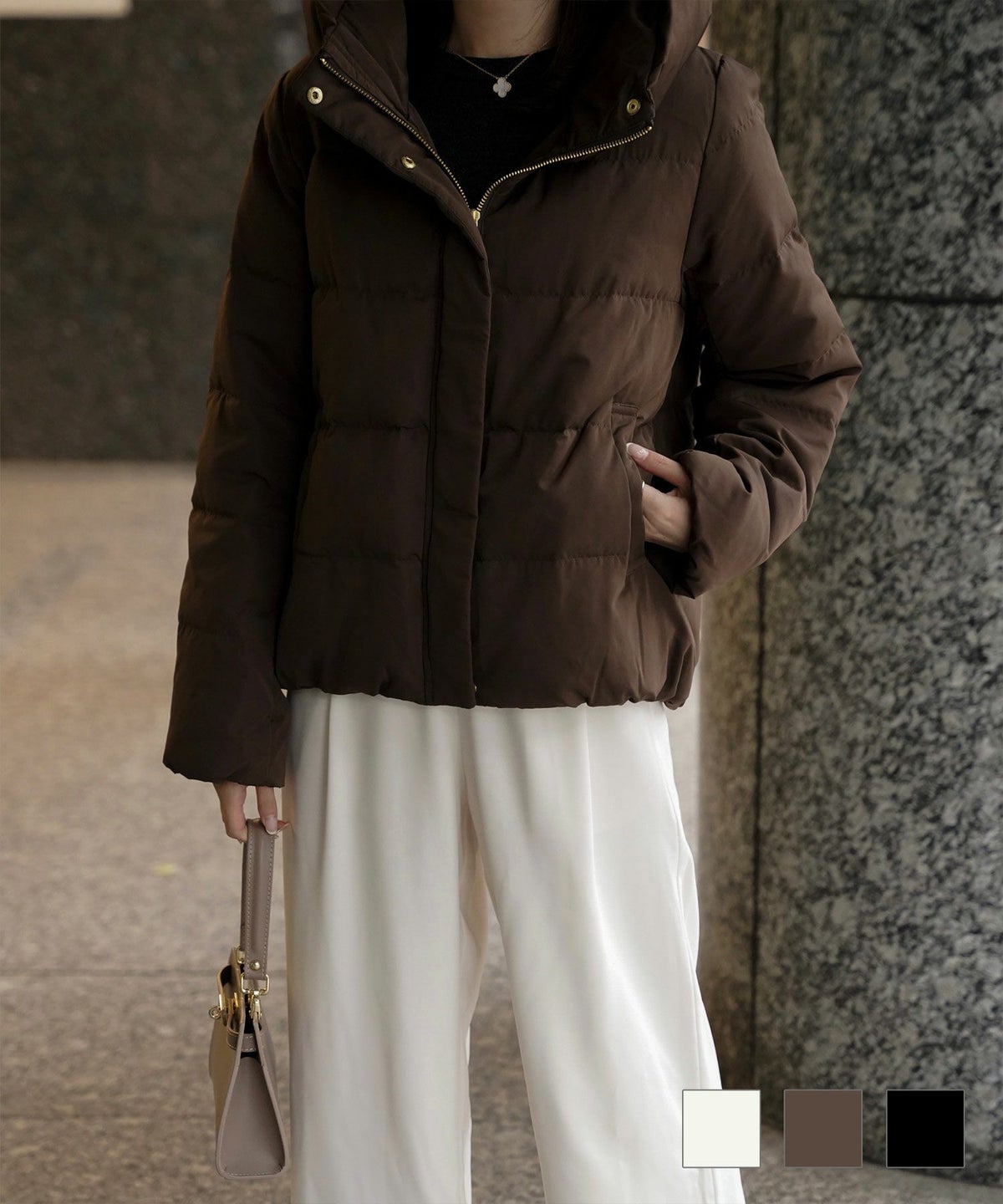 ショート丈 ダウン コート レディース アウター おしゃれ おすすめ きれいめ ビジネス 可愛い ホワイト ブラウン ブラック M ショート丈 ダウン コート HUIT