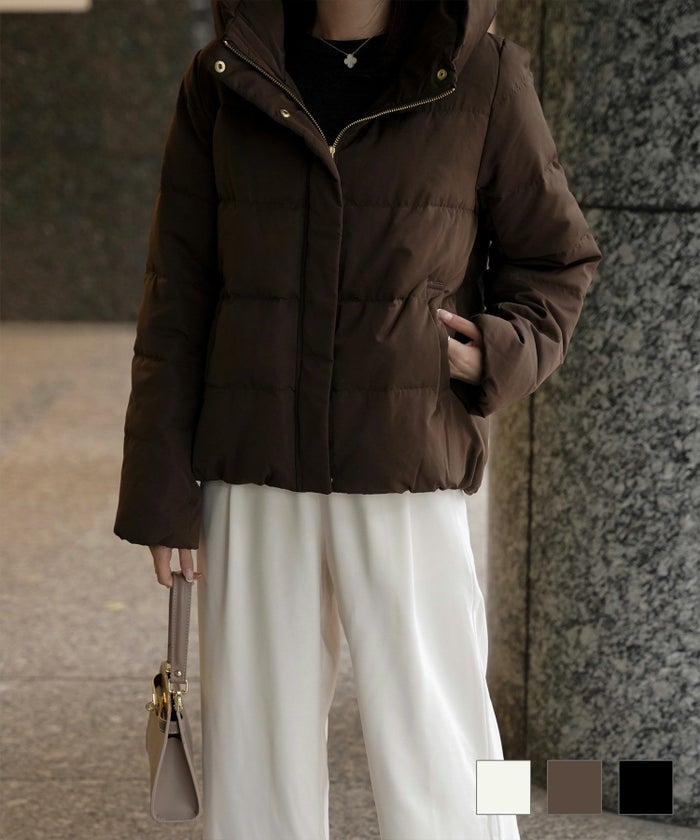 ショート丈 ダウン コート レディース アウター おしゃれ おすすめ きれいめ ビジネス 可愛い ホワイト ブラウン ブラック M ショート丈 ダウン コート HUIT