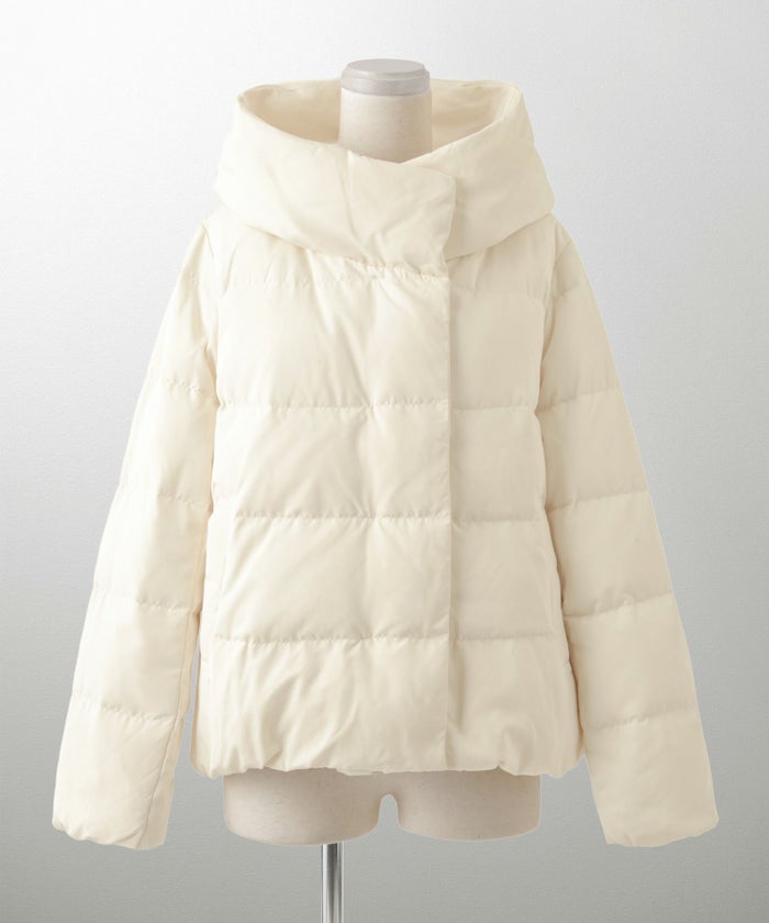 ショート丈 フード付き ダウン コート レディース アウター おしゃれ おすすめ きれいめ ビジネス 可愛い ホワイト グレージュ ネイビー ブラック M